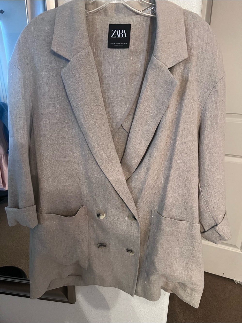 ZARA Linen Beige Tan Blazer Sz L-XL